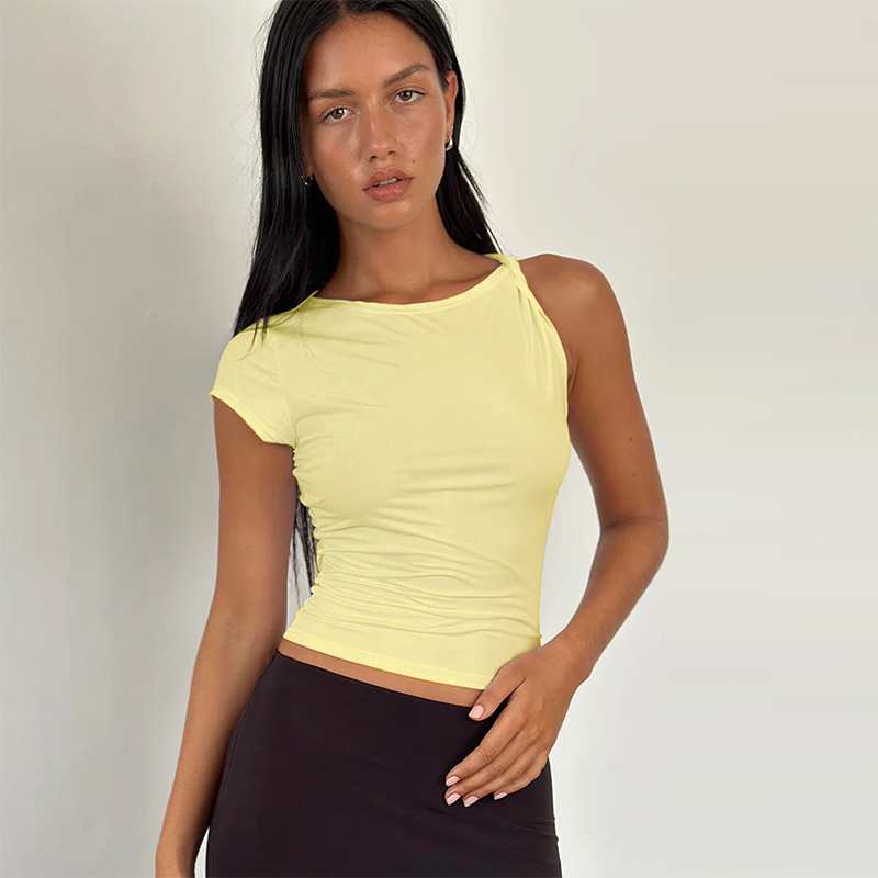 Special Offer - Crew Neck Irregular Short-Sleeve Solid Color T-Shirt-10