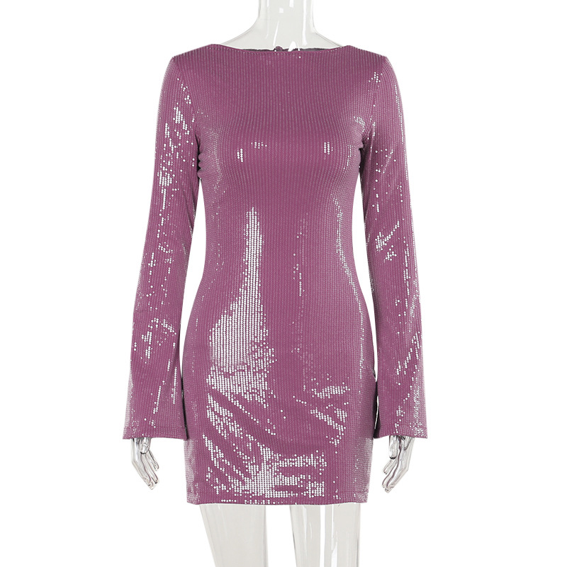 Custom sequined backless long-sleeved mini dress - 75 - Image 4