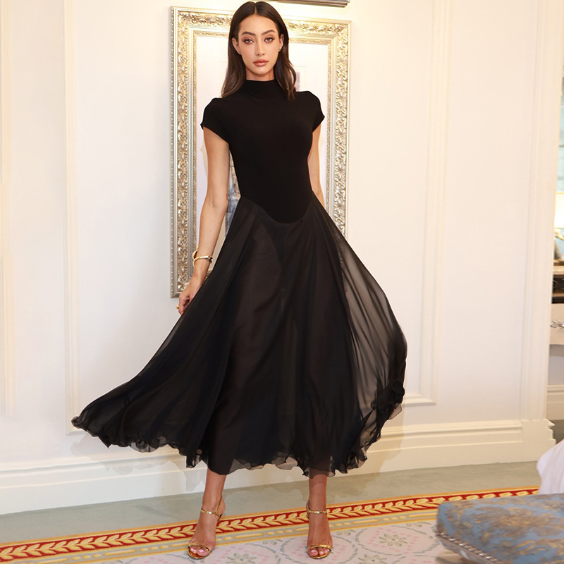 Custom-made mesh-paneled elegant full skirt-145