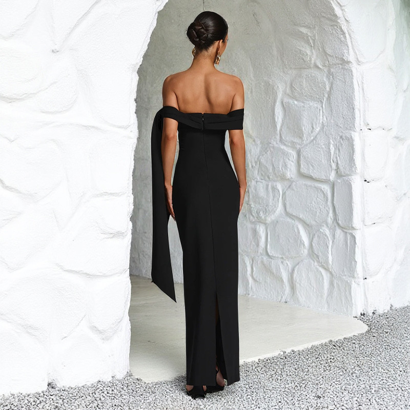 Custom-made off-the-shoulder sexy slit ribbon dress - 115 - Image 2
