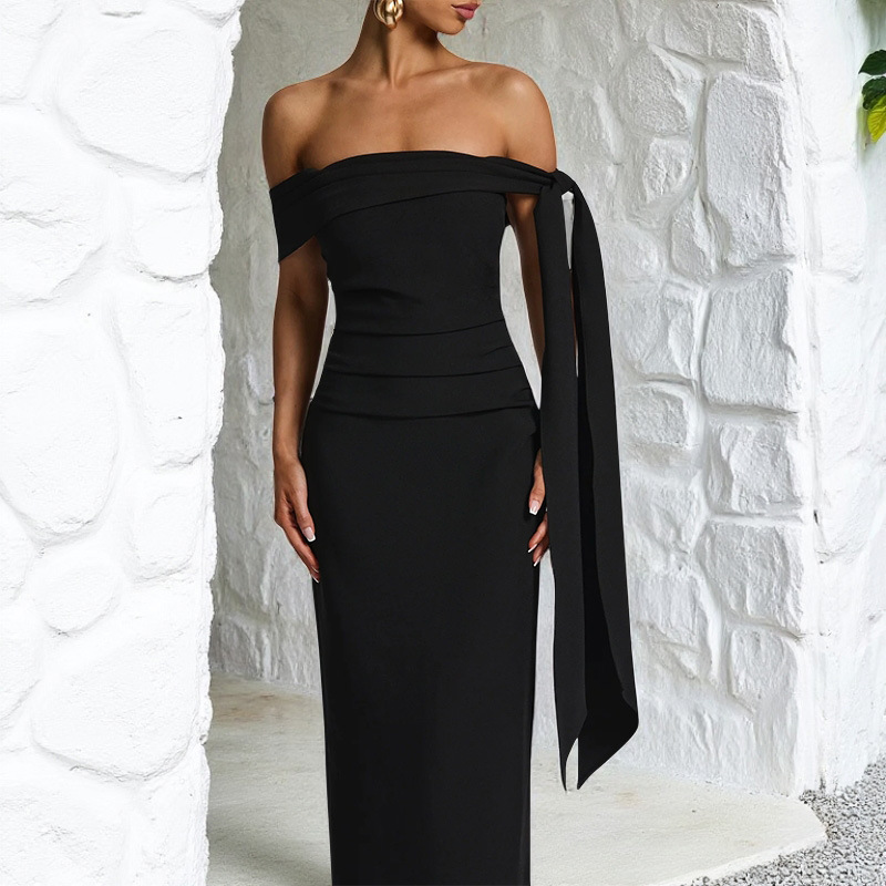 Custom-made off-the-shoulder sexy slit ribbon dress - 115 - Image 3