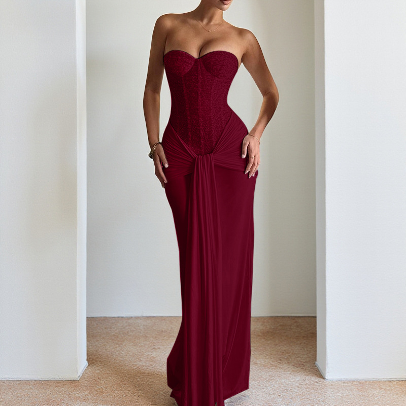 Custom-made new fitted waist strapless elegant dress-165 - Image 3